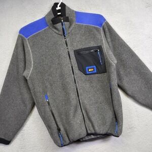 Vintage REI Jacket‎ Mens L Gray Mock Neck Pilled Fleece Outdoor Sports USA Made
